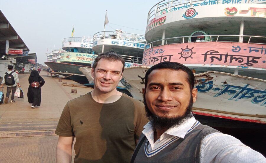 Visiting Sadarghat in Dhaka by a tourist from Switzerland