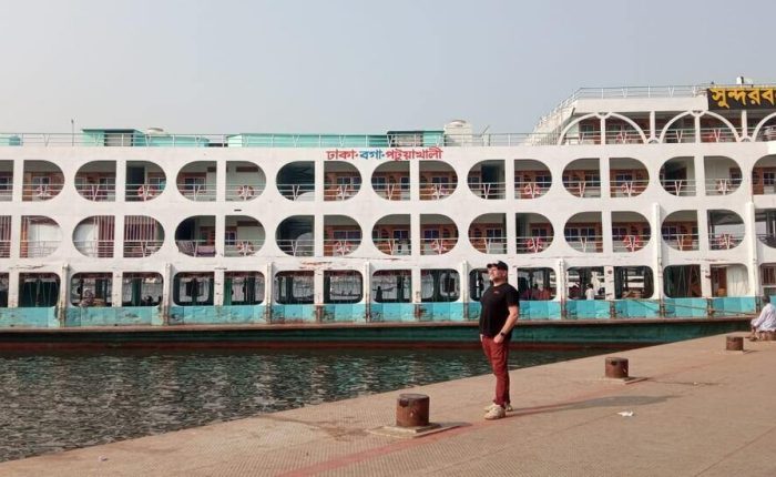 A tourist exploring Sadarghat Ferry terminal in Bangladesh